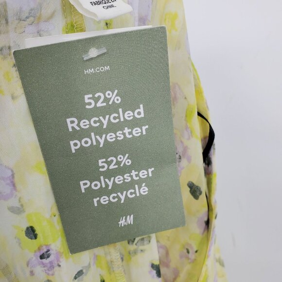 NWT H&M Yellow Floral Tie Sheer Fairy Top Shirt Small Spring Y2K Whimsigoth Flow - Picture 4 of 10